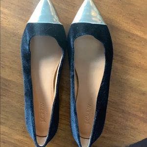 Gold and black pointed toe flats